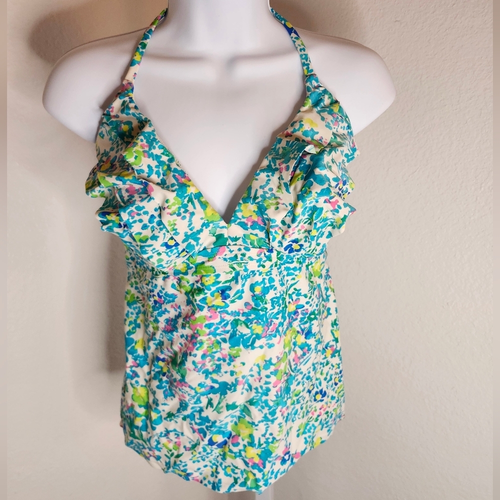 Elle Floral Baithing Suit Swim Halter Tank Top Size 16